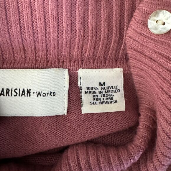 Parisian Sweater Womens Medium Mauve Pink Button Neck Casual Work Office Preppy‎ - Picture 8 of 9